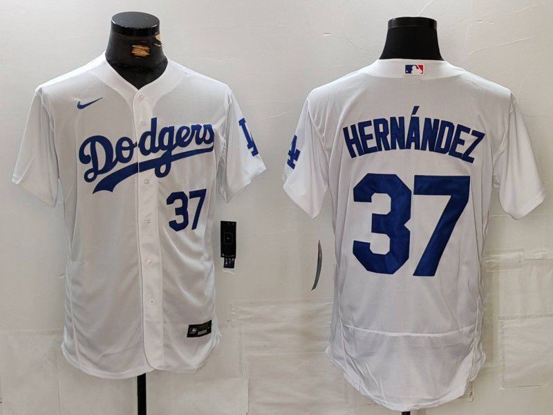 Men Los Angeles Dodgers 37 Hernandez White Nike Elite 2024 MLB Jersey style 7263